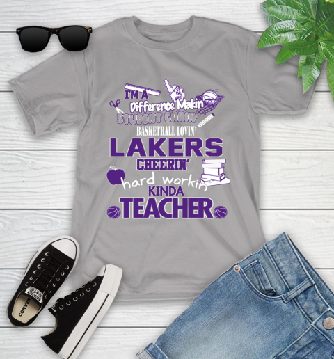 Los Angeles Lakers NBA I'm A Difference Making Student Caring Basketball Loving Kinda Teacher Youth T-Shirt 4