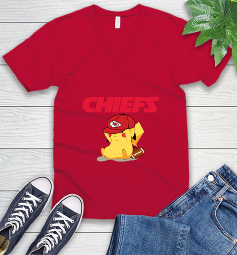 NFL Pikachu Football Sports Kansas City Chiefs V-Neck T-Shirt 7