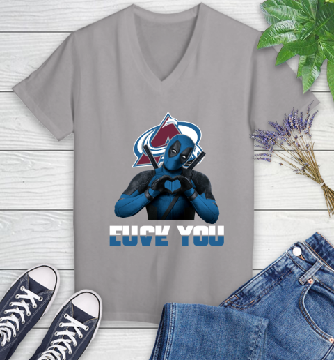 NHL Colorado Avalanche Deadpool Love You Fuck You Hockey Sports Women's V-Neck T-Shirt 4