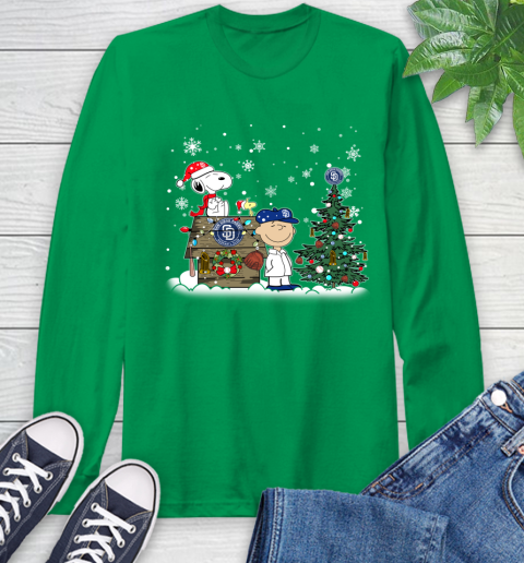 MLB San Diego Padres Snoopy Charlie Brown Christmas Baseball Commissioner's Trophy Long Sleeve T-Shirt 8