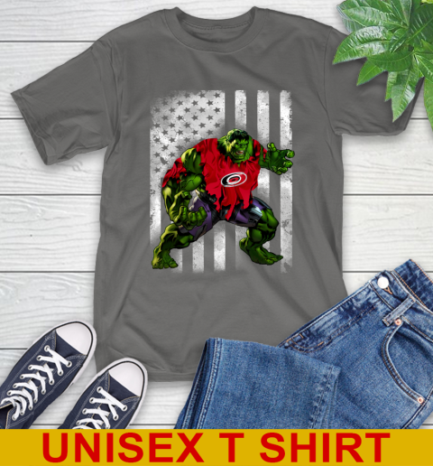 Carolina Hurricanes Hulk Marvel Avengers NHL Hockey American Flag T-Shirt 10