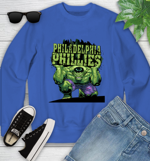 Philadelphia Phillies MLB Baseball Incredible Hulk Marvel Avengers Sports Youth Sweatshirt 9 Philadelphia Phillies MLB Baseball Incredible Hulk Marvel Avengers Sports Youth Sweatshirt - Image 9