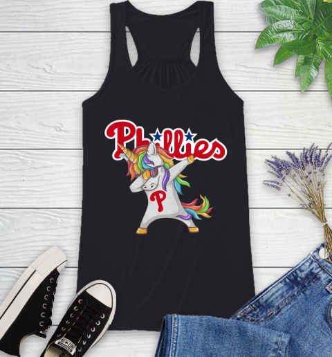 Philadelphia Phillies MLB Baseball Funny Unicorn Dabbing Sports Racerback Tank 2