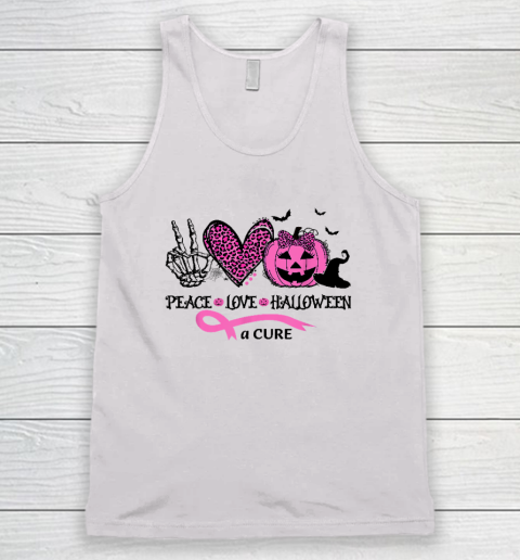 Peace Love Halloween And A Cure Breast Cancer Halloween Tank Top