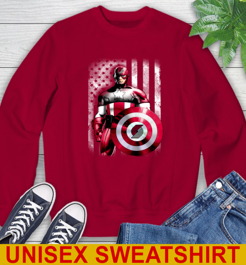 Portland Trail Blazers NBA Basketball Captain America Marvel Avengers American Flag Shirt Sweatshirt 9