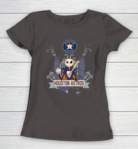 MLB Houston Astros Baseball Jack Skellington Halloween Women's T-Shirt 7