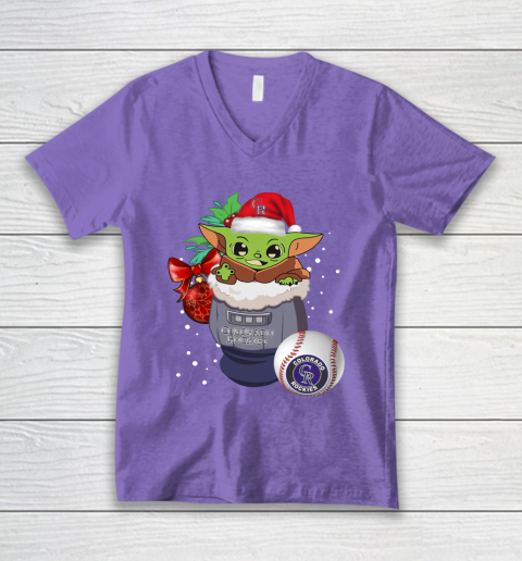 Colorado Rockies Christmas Baby Yoda Star Wars Funny Happy MLB V-Neck T-Shirt 9