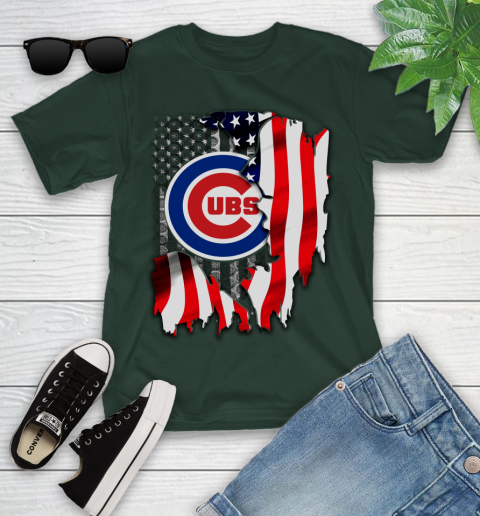Chicago Cubs MLB Baseball American Flag Youth T-Shirt 5