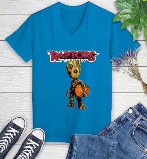 Toronto Raptors NBA Basketball Groot Marvel Guardians Of The Galaxy Women's V-Neck T-Shirt 7