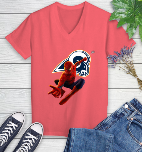 NFL Spider Man Avengers Endgame Football Los Angeles Rams Women's V-Neck T-Shirt 6