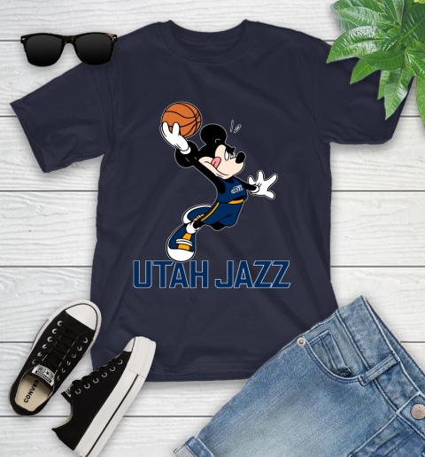 NBA Basketball Utah Jazz Cheerful Mickey Mouse Shirt Youth T-Shirt 3