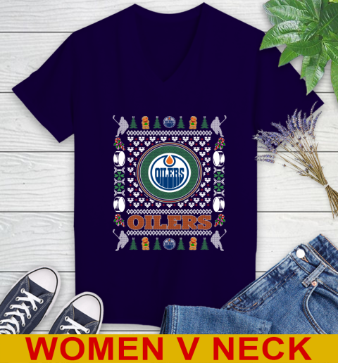 Edmonton Oilers Merry Christmas NHL Hockey Loyal Fan Women's V-Neck T-Shirt 3