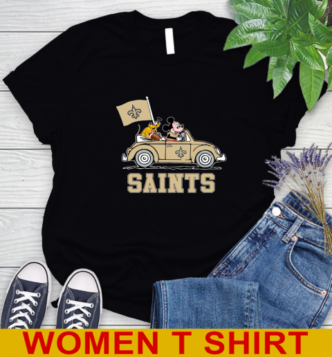 NFL Football New Orleans Saints Pluto Mickey Driving Disney Shirt Women's T-Shirt 2