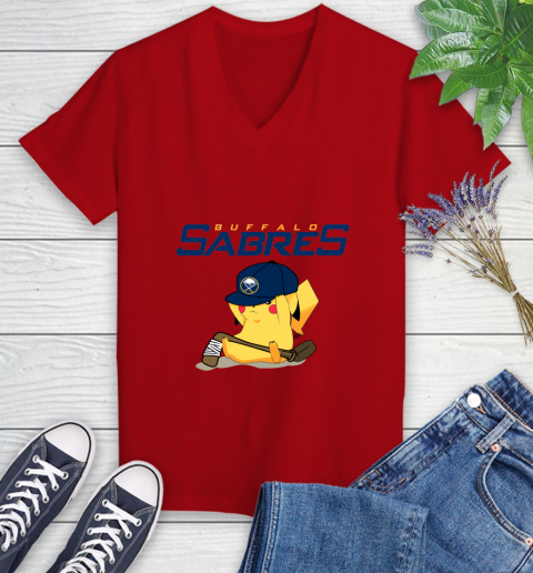 NHL Pikachu Hockey Sports Buffalo Sabres Women's V-Neck T-Shirt 12
