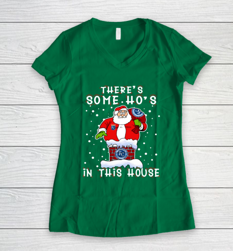 Kansas City Royals Christmas There Is Some Hos In This House Santa Stuck In The Chimney MLB Women's V-Neck T-Shirt 3