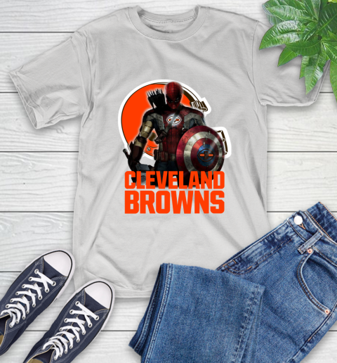 NFL Captain America Thor Spider Man Hawkeye Avengers Endgame Football Cleveland Browns T-Shirt