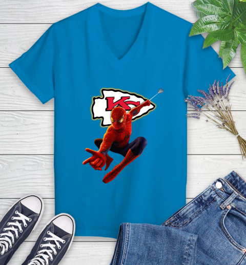 NFL Spider Man Avengers Endgame Football Kansas City Chiefs Women's V-Neck T-Shirt 7