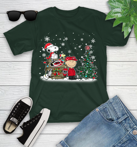 NHL Carolina Hurricanes Snoopy Charlie Brown Woodstock Christmas Stanley Cup Hockey Youth T-Shirt 5