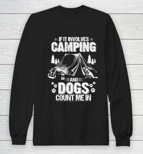 Camping and Dogs Funny Tent Camper Dog White Distressed Long Sleeve T-Shirt
