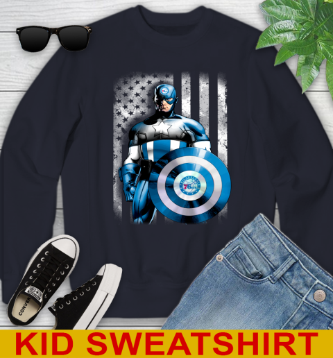 Philadelphia 76ers NBA Basketball Captain America Marvel Avengers American Flag Shirt Youth Sweatshirt 2
