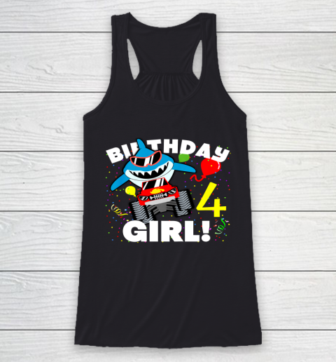 Kids 4 Year Old 4th Shark Monster Truck Birthday Party For Girls Racerback Tank