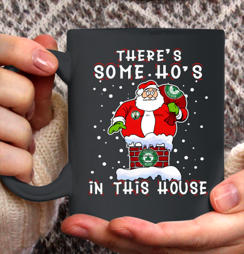 Boston Celtics Christmas There Is Some Hos In This House Santa Stuck In The Chimney NBA Ceramic Mug 11oz