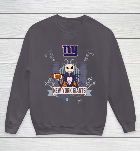 NFL New York Giants Football Jack Skellington Halloween Youth Sweatshirt 5