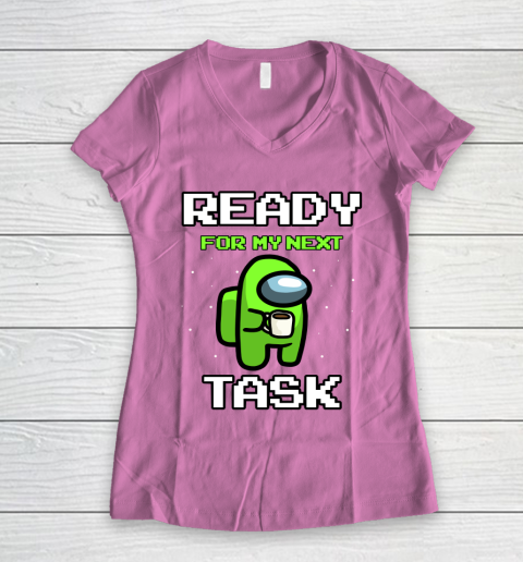 Among Us Shirt Ready For Work Green Women's V-Neck T-Shirt 8