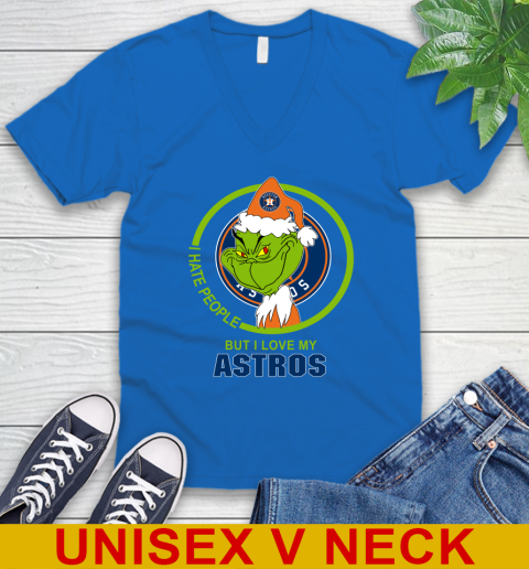 Houston Astros MLB Christmas Grinch I Hate People But I Love My Favorite Baseball Team V-Neck T-Shirt 6