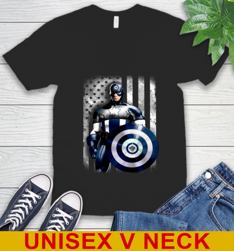 Winnipeg Jets NHL Hockey Captain America Marvel Avengers American Flag Shirt V-Neck T-Shirt