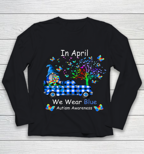 Gnomes In April We Wear Blue Autism Awareness Youth Long Sleeve