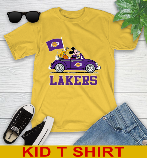 NBA Basketball Los Angeles Lakers Pluto Mickey Driving Disney Shirt Youth T-Shirt 8
