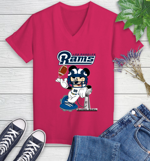 NFL Los Angeles Rams Mickey Mouse Disney Super Bowl Football T Shirt Women's V-Neck T-Shirt 9