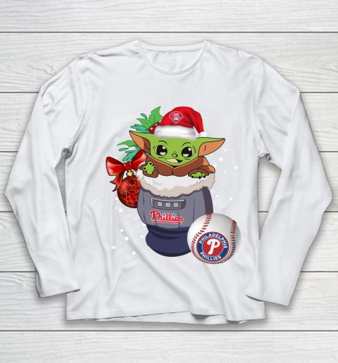 Philadelphia Phillies Christmas Baby Yoda Star Wars Funny Happy MLB Youth Long Sleeve 2