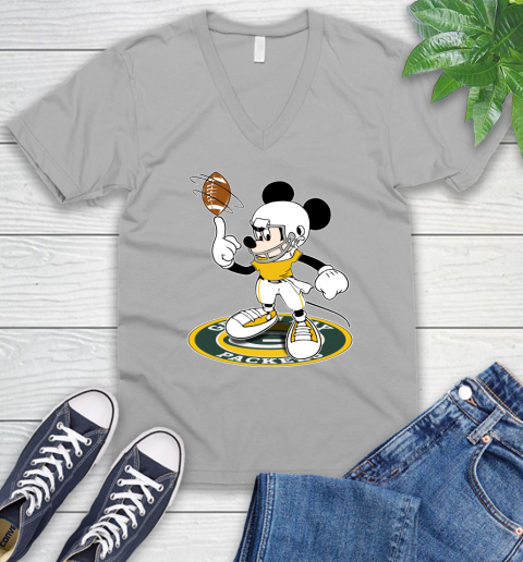 NFL Football Green Bay Packers Cheerful Mickey Disney Shirt V-Neck T-Shirt 4