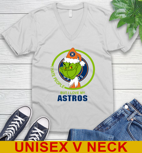 Houston Astros MLB Christmas Grinch I Hate People But I Love My Favorite Baseball Team V-Neck T-Shirt