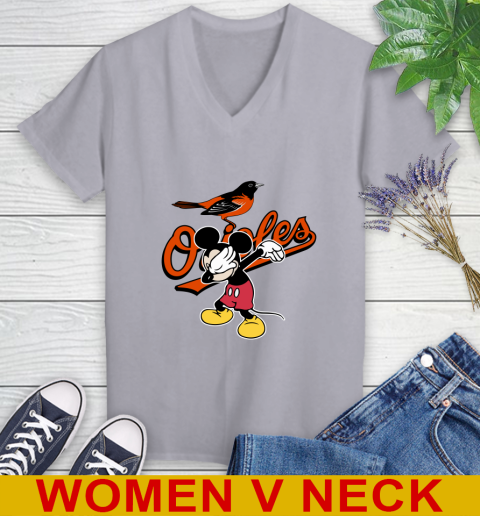Baltimore Orioles MLB Baseball Dabbing Mickey Disney Sports Women's V-Neck T-Shirt 5