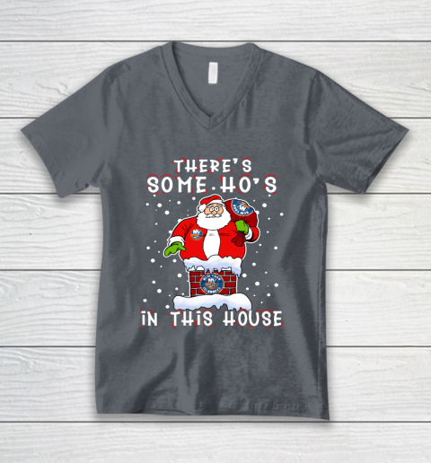 New York Islanders Christmas There Is Some Hos In This House Santa Stuck In The Chimney NHL V-Neck T-Shirt 4