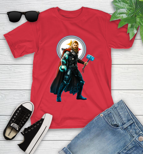 NFL Thor Avengers Endgame Football Pittsburgh Steelers Youth T-Shirt 10