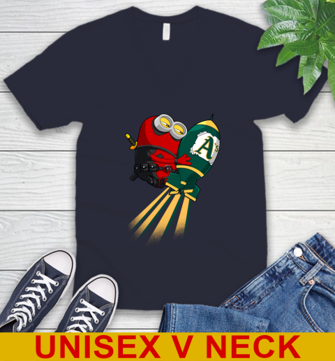 MLB Baseball Oakland Athletics Deadpool Minion Marvel Shirt V-Neck T-Shirt 2