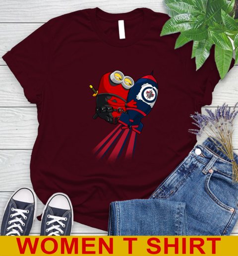 NHL Hockey Winnipeg Jets Deadpool Minion Marvel Shirt Women's T-Shirt 6