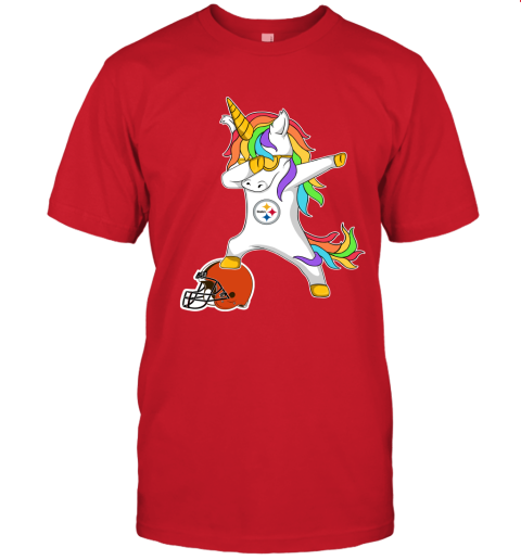 Football Dabbing Unicorn Steps On Helmet Pittsburgh Steelers Unisex Jersey Tee
