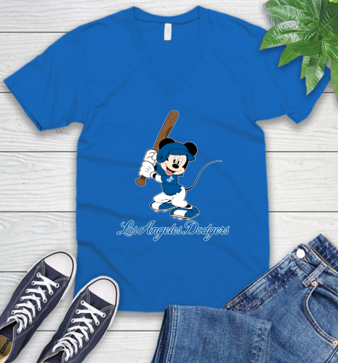 MLB Baseball Los Angeles Dodgers Cheerful Mickey Mouse Shirt V-Neck T-Shirt 6
