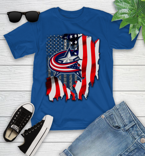 Columbus Blue Jackets NHL Hockey American Flag Youth T-Shirt - Image 13