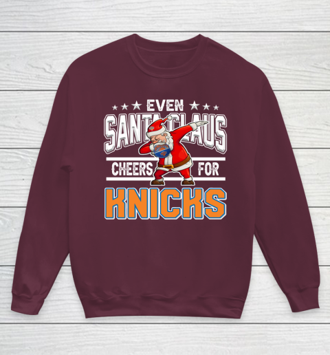 New York Knicks Even Santa Claus Cheers For Christmas NBA Youth Sweatshirt 4