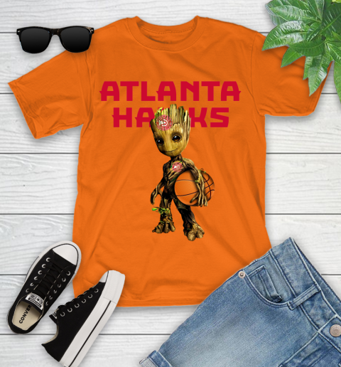 Atlanta Hawks NBA Basketball Groot Marvel Guardians Of The Galaxy Youth T-Shirt 7