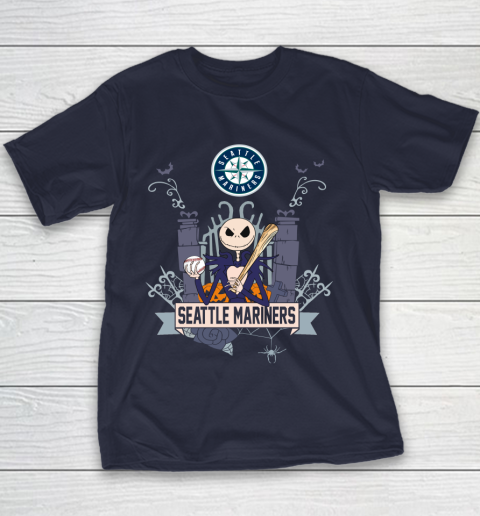 MLB Seattle Mariners Baseball Jack Skellington Halloween Youth T-Shirt 2