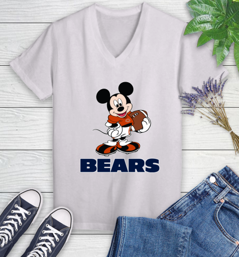 NFL Football Chicago Bears Cheerful Mickey Mouse Shirt Women's V-Neck T-Shirt 2