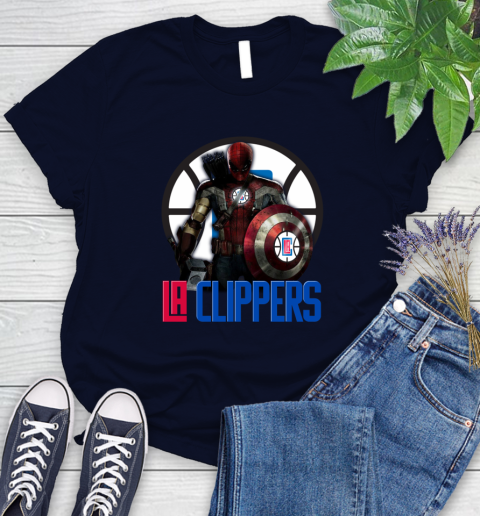 LA Clippers NBA Basketball Captain America Thor Spider Man Hawkeye Avengers Women's T-Shirt 3