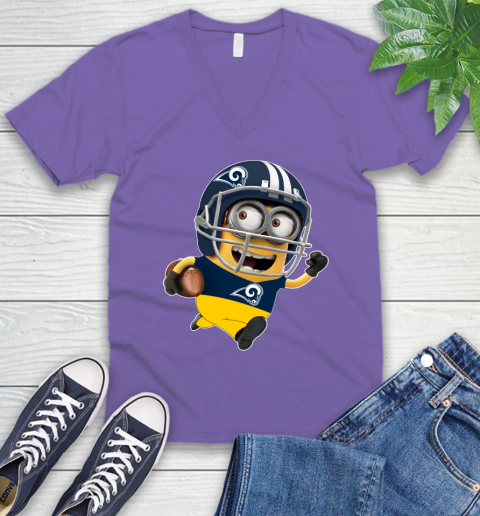 NFL Los Angeles Rams Minions Disney Football Sports V-Neck T-Shirt 10